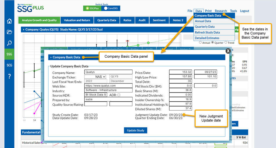 company basic data panel screenshot