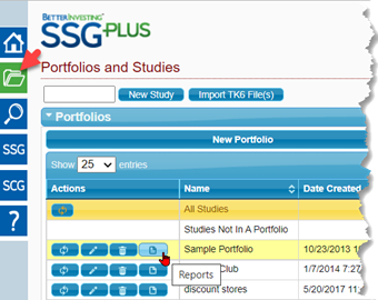 screenshot of portfolio report button