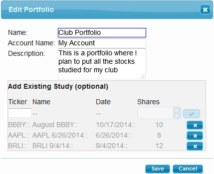 screenshot showing adding multiple studies to portfolio
