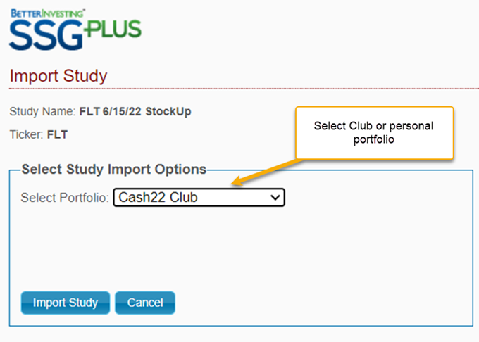 screenshot of importing to a portfolio